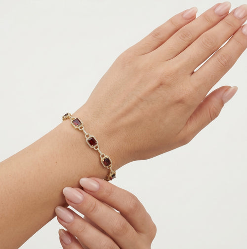 Armband für Damen mit Smaragdschliff-Granat