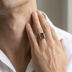 Silver agate statement men ring