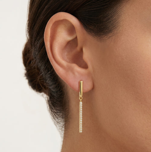 Gold dangling studs with cubic zirconia