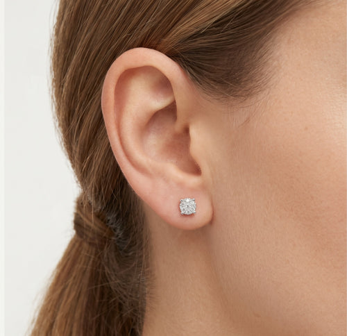 White gold radiant diamond stud earrings
