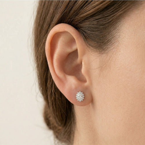 Boucles d’oreilles halo en argent avec zircon cubique ovale