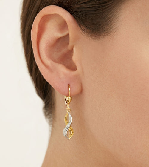Yellow white gold fine twisted earrings