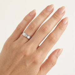 Solitaire white gold wedding ring with matte center