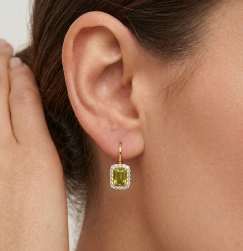 Pendantes royales Radiant en moldavite et zirconium cubique