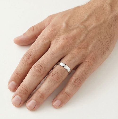 White gold wedding ring with falling edges
