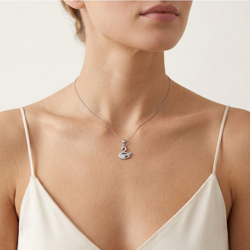 Silver swan pendant with cubic zirconia