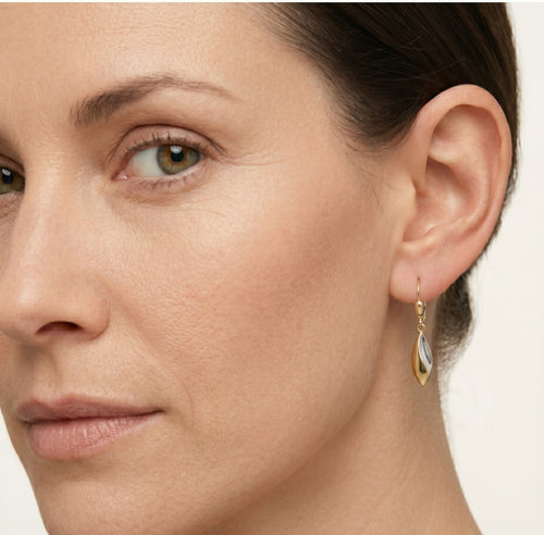 Dangling two-color shiny gold earrings