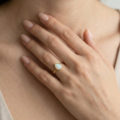 Wide pear opal gold ring
