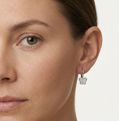 Silver drop earrings with butterfly