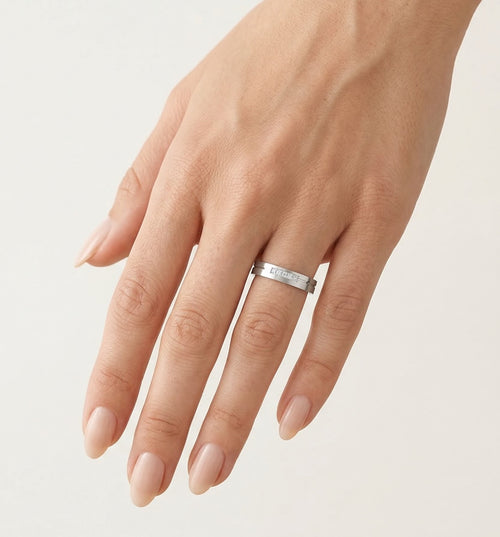 White gold wedding ring with line design