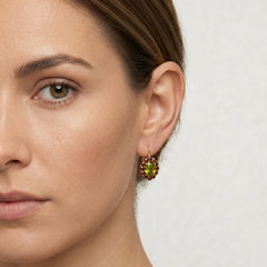 Garnet and moldavite gold drop earrings