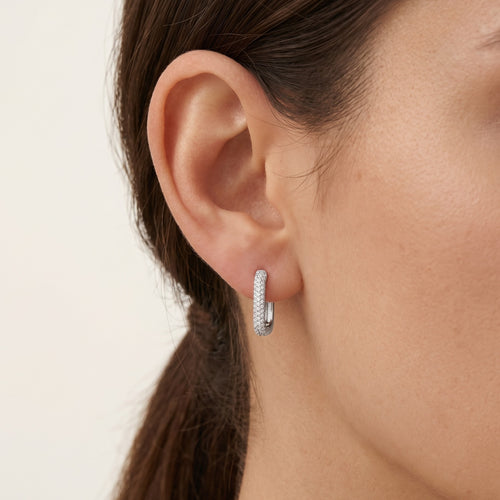 Silver rectangular earrings with cubic zirconia