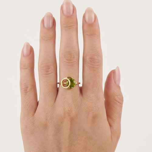 Eclipse Spannverschluss-Ring mit rundem Moldavit in 14K Gold