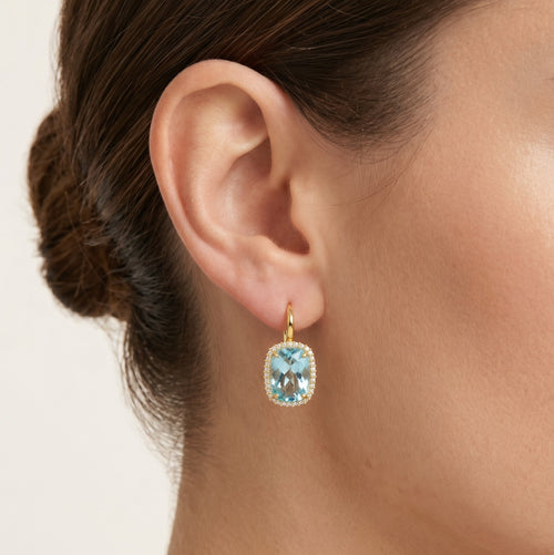 Sky blue topaz halo earrings