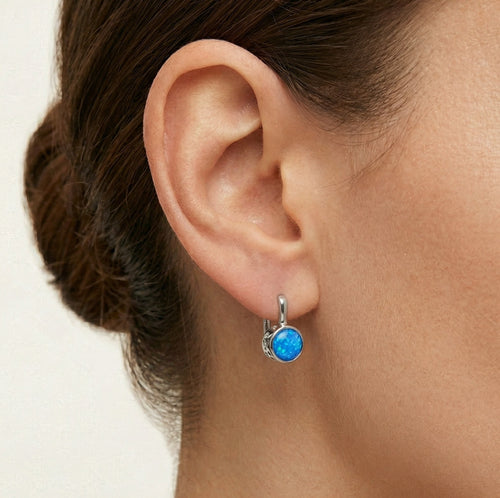 Stříberné kulaté náušnice modrý opál