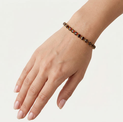 Gold-Garnet-Armband mit quadratischem Princess-Cut