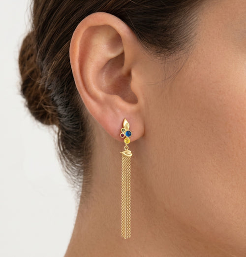 Dámské visací náušnice s drahými kameny ze žlutého zlata