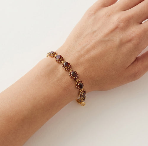 Garnet flower charm bracelet