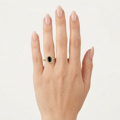 Black onyx brilliance in yellow gold with cubic zirconia around him