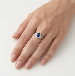 Bague halo en argent sterling avec saphir