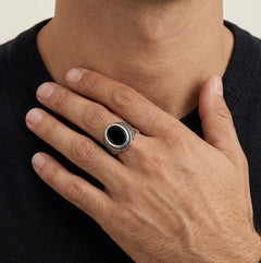 Handcrafted oval onyx men ring