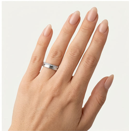 Half polished half matte finish white gold  wedding ring