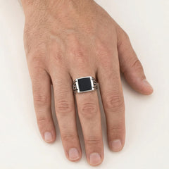 Silver square enamel men ring