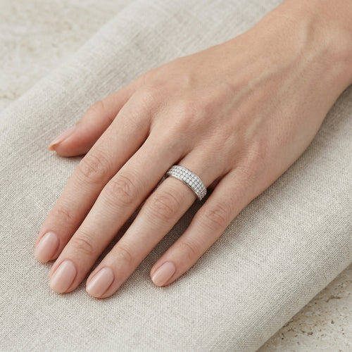 Thick white gold ring with  cubic zirconia