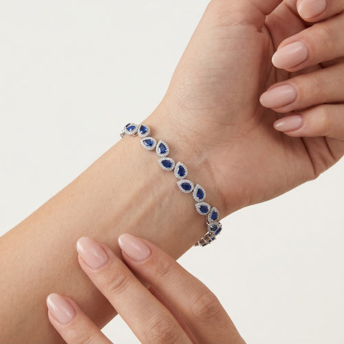 Bracelet en argent sterling avec halo de saphirs