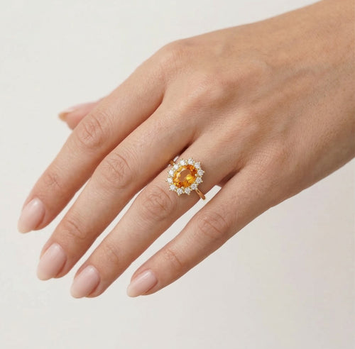 Natural citrine halo ring