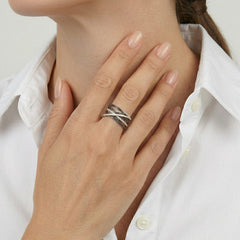 Elegant  white gold women ring with white and black diamonds