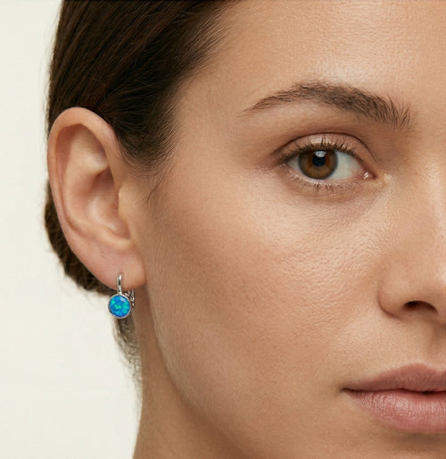 Round blue opal earrings
