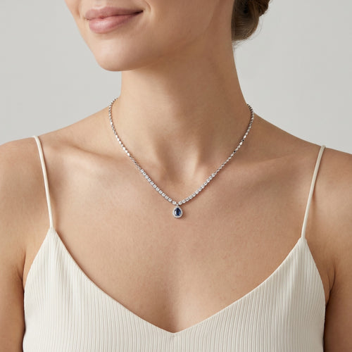 Royal droptear necklace with diamond and sapphire