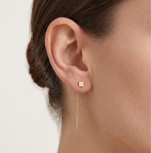 Provlékací zlaté náušnice se čtverci