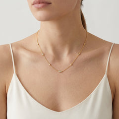 Gold necklace with balls and rectangular zircons