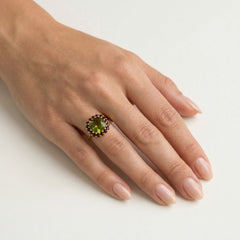 Ethereal opulence moldavite cushion sparkle ring