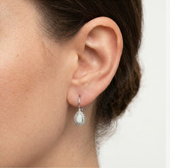 Bezel white opal pear lever earrings