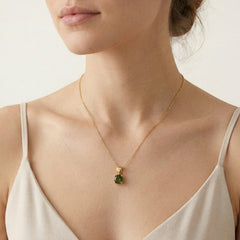 Yellow Gold Pendant with Round  Moldavite