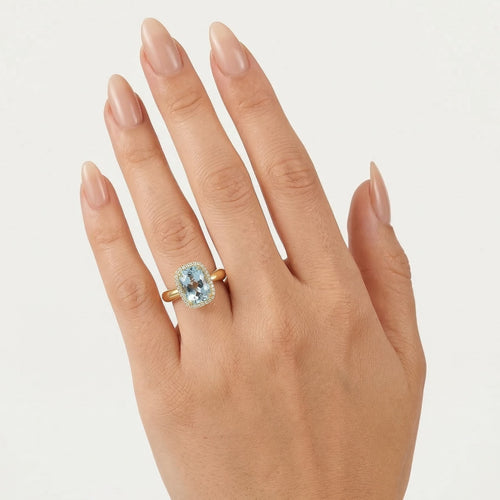 Yellow gold ring with sky blu topaz