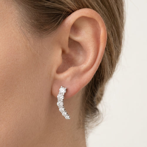 Silver linear stud earrings with cubic zirconia