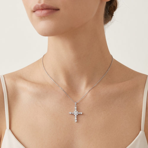 Silver elegant pendant cross with cubic zirconia