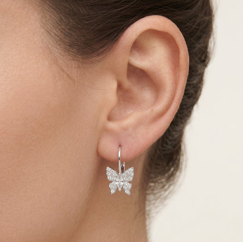 Silver drop earrings with butterfly