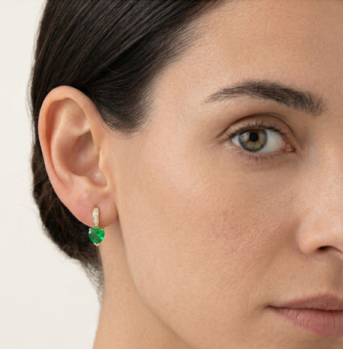 Emerald and cubic zirconia heart earrings