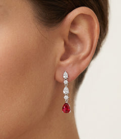 Silver earrings with synthetic ruby and cubic zirconia accents