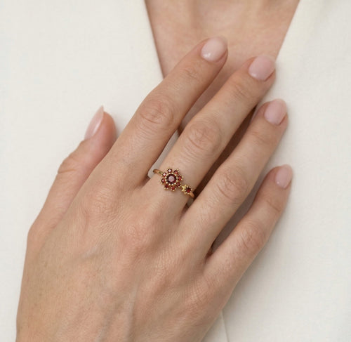 Women spring flower garnet ring