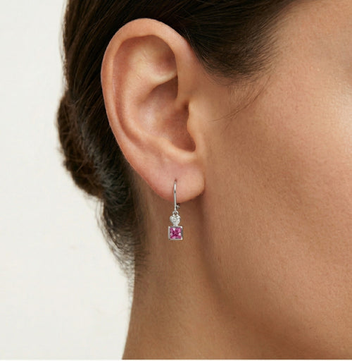 Pink square and heart earrings