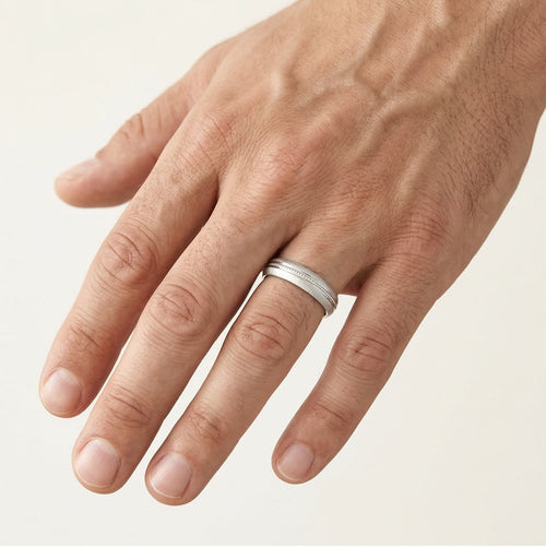 Modern matte white gold wedding rings