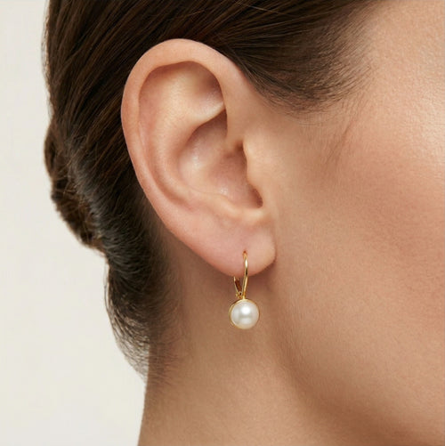 Pearl drop gold earrings