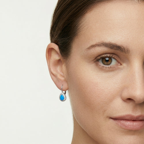 Boucles d’oreilles à levier en opale bleue poire