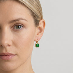 Rectangle emerald cut halo earrings